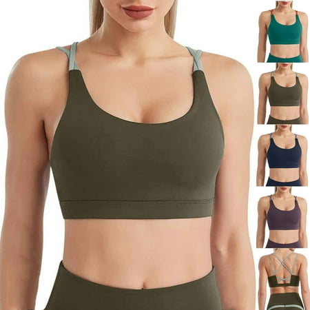 DDAPJ pyju High Impact Sports Bras for Women Racerback Workout Running Bra Padded Trainning Active Gym Bra Yoga Crop Tank Top Flash Sales Blue XXL