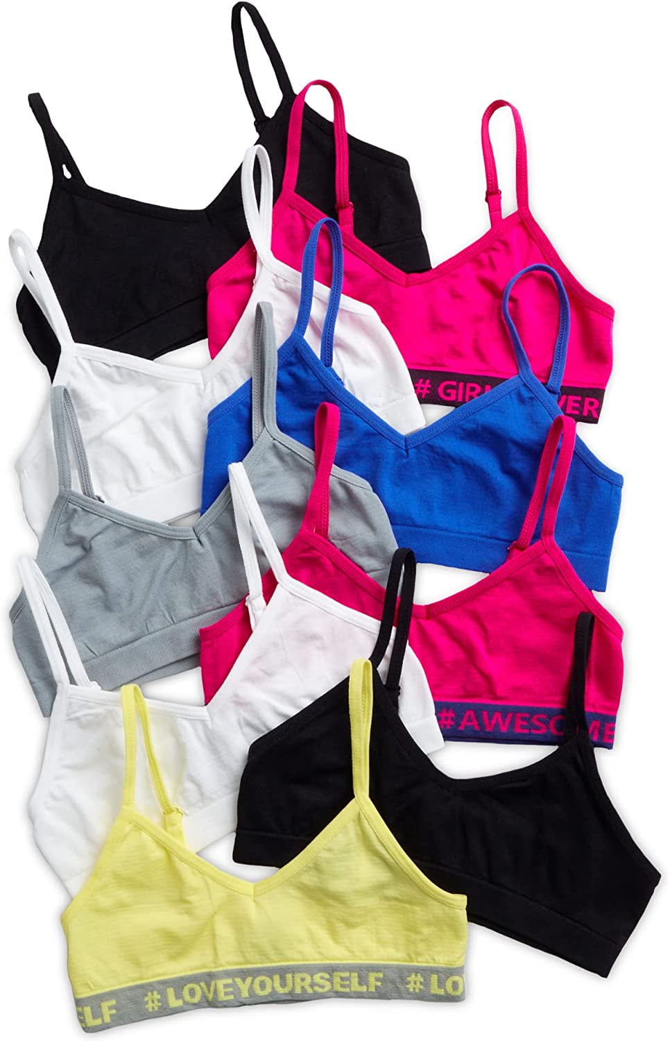 Sweet & Sassy Girls’ Training Bra 9 Pack Seamless Microfiber VNeck