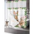 thumbnail image 3 of No Hook Shower Curtain with Snap-in Liner, Easter Bunny Waterproof Fabric Bathroom Curtains, Spring Daisy Botanical Leaves Gray Wooden Bath Curtains & Mesh Top Window 72"x78" Long, 3 of 9