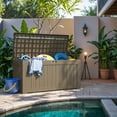 thumbnail image 3 of Devoko 120 Gallon Outdoor Patio Box Deck Plastic Resin Storage Box Backyard, Light Brown, 3 of 7