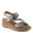 PEWTER, variant on Women's TALIAH Leather Hook-and-Loop Sandals – Italian Craftsmanship, Faux Wood Wedge, Chic Textured Design, 3-Inch Heel