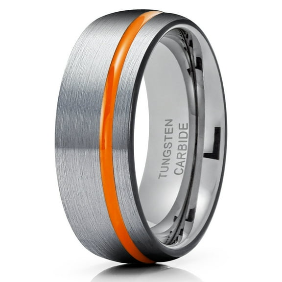 Orange Wedding Band Orange Tungsten Ring Gunmetal Wedding Ring Black Tungsten Ring 8mm Comfort Ring