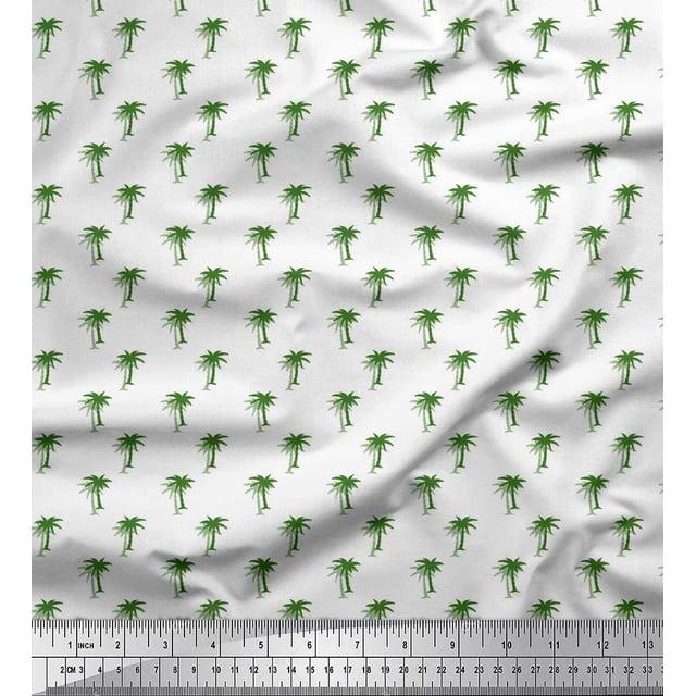 Soimoi Green polyester Crepe Fabric Palm Tree Decor Fabric Printed Yard 52 Inch Wide