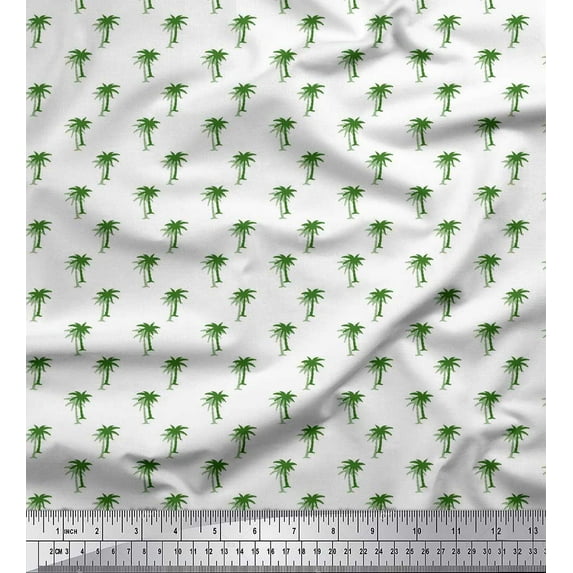 Soimoi Green Silk Fabric Palm Tree Printed Fabric 1 Yard 42 Inch Wide