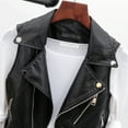 thumbnail image 5 of Women Vest Coat Faux Leather Smooth Surface Belt Decor Turn-down Collar Zip-up Sleeveless Zipper Pockets Retro Motorcycle Waistcoat Commuting Travel Outerwear, 5 of 7