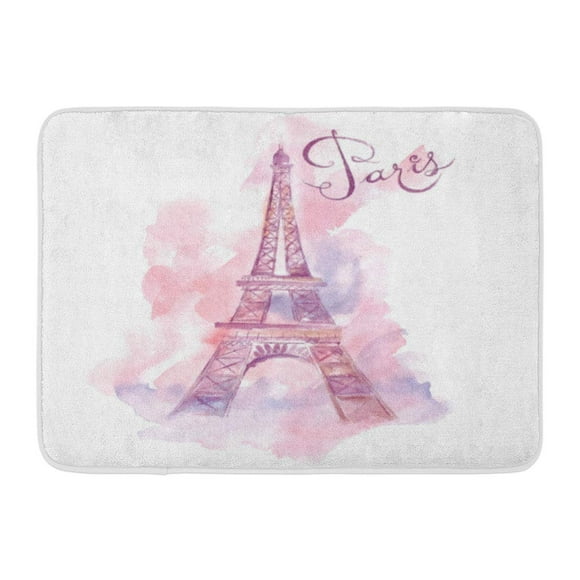 YUSDECOR French Pink Watercolor Paris Eiffel Tower Romantic Tour Graphic Symbol Rug Doormat Bath Mat 23.6x15.7 inch