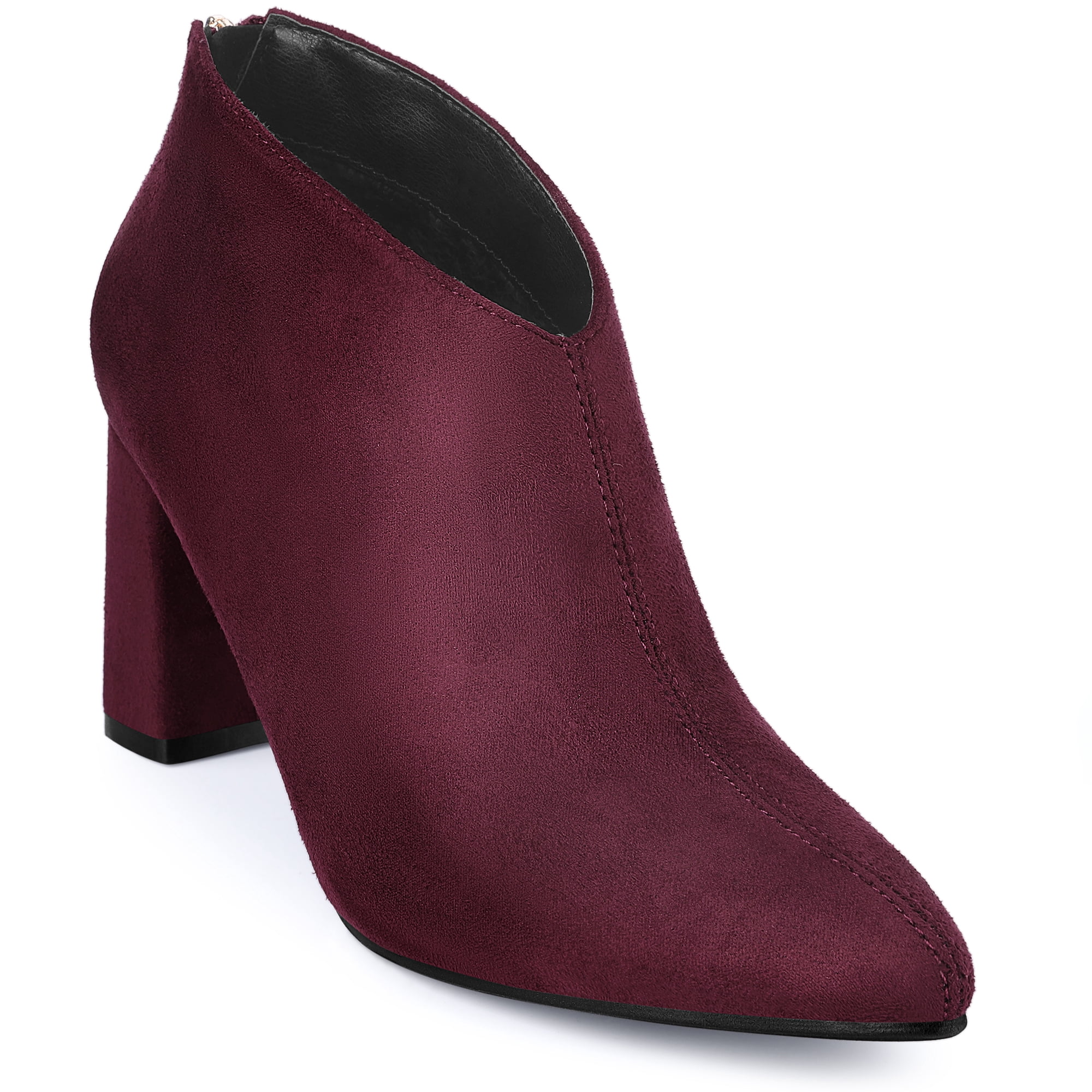 DARING DIVA Women's Pointed Toe Cutout Block Heel Ankle Booties Burgundy 7