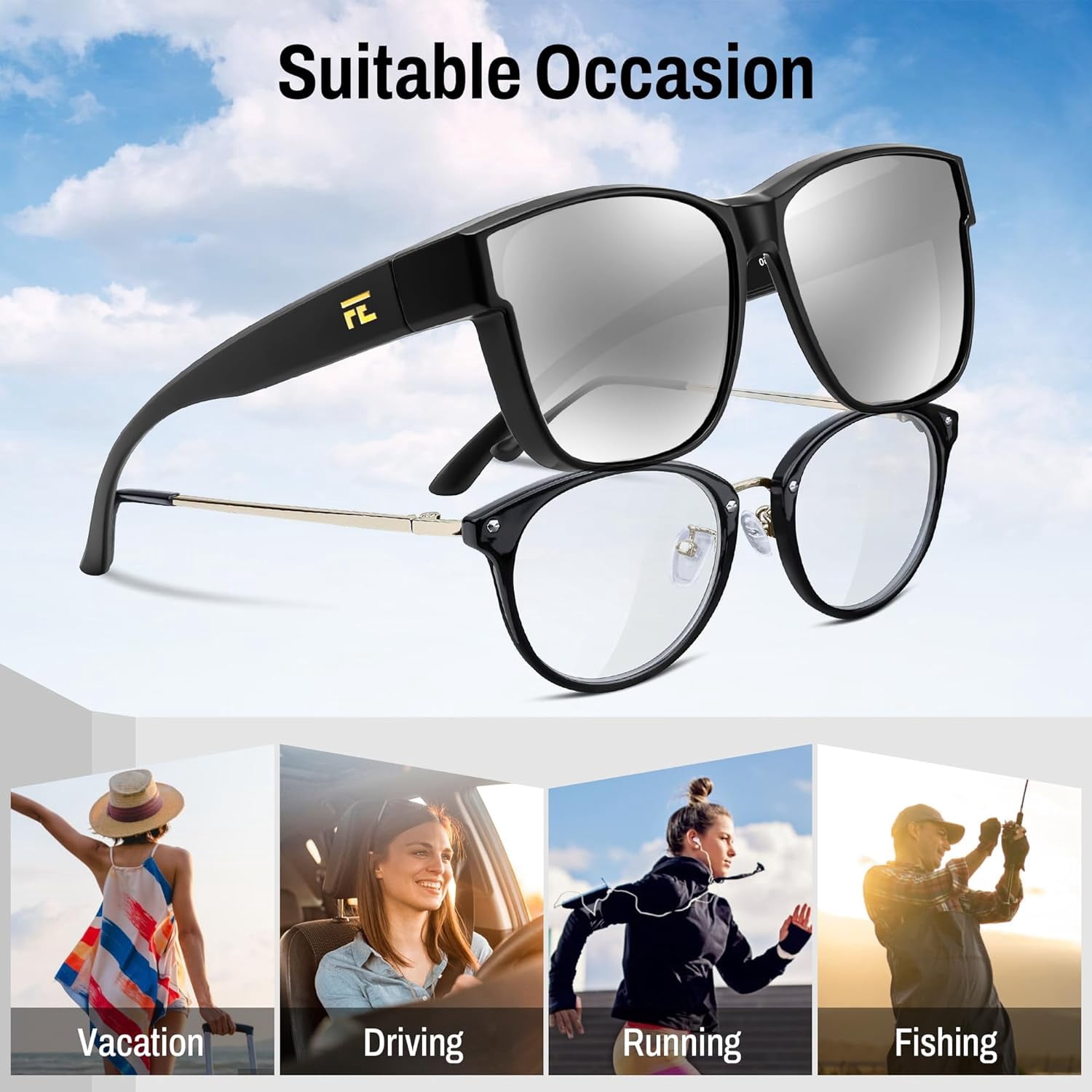 FEISEDY Polarized Sunglasses Fit Over Glasses Women, Fit over Glasses Sunglasses for Driving UV400 Protection B0250