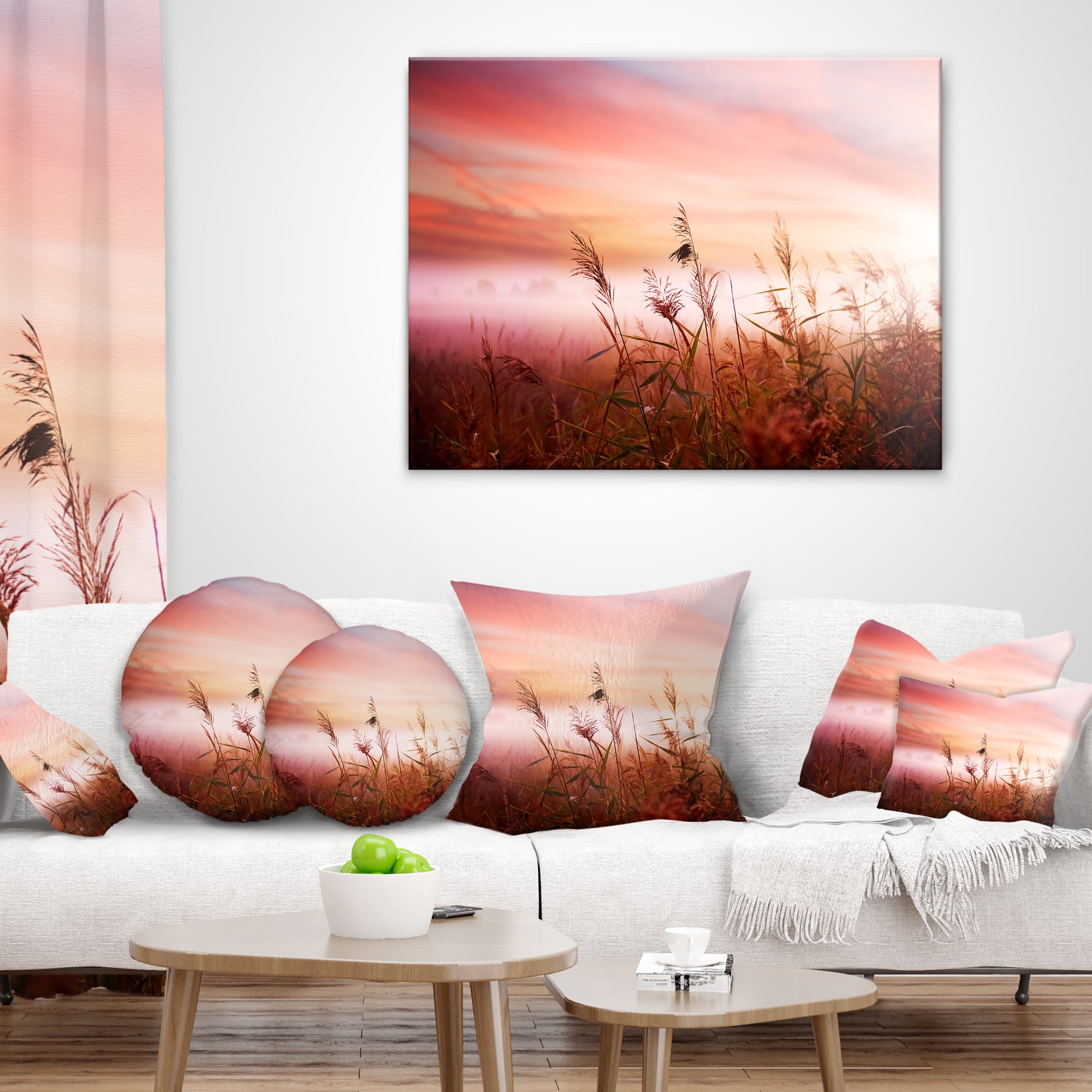 Designart Foggy Land with Early Morning Mist - Landscape Printed Throw Pillow - 12x20