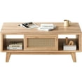 thumbnail image 6 of STARY Coffee Table, Mid Century Living Room Tables with Storage, Modern Square with Rattan Drawer, Wooden Living Room Table with Solid Wood Leg, 6 of 6