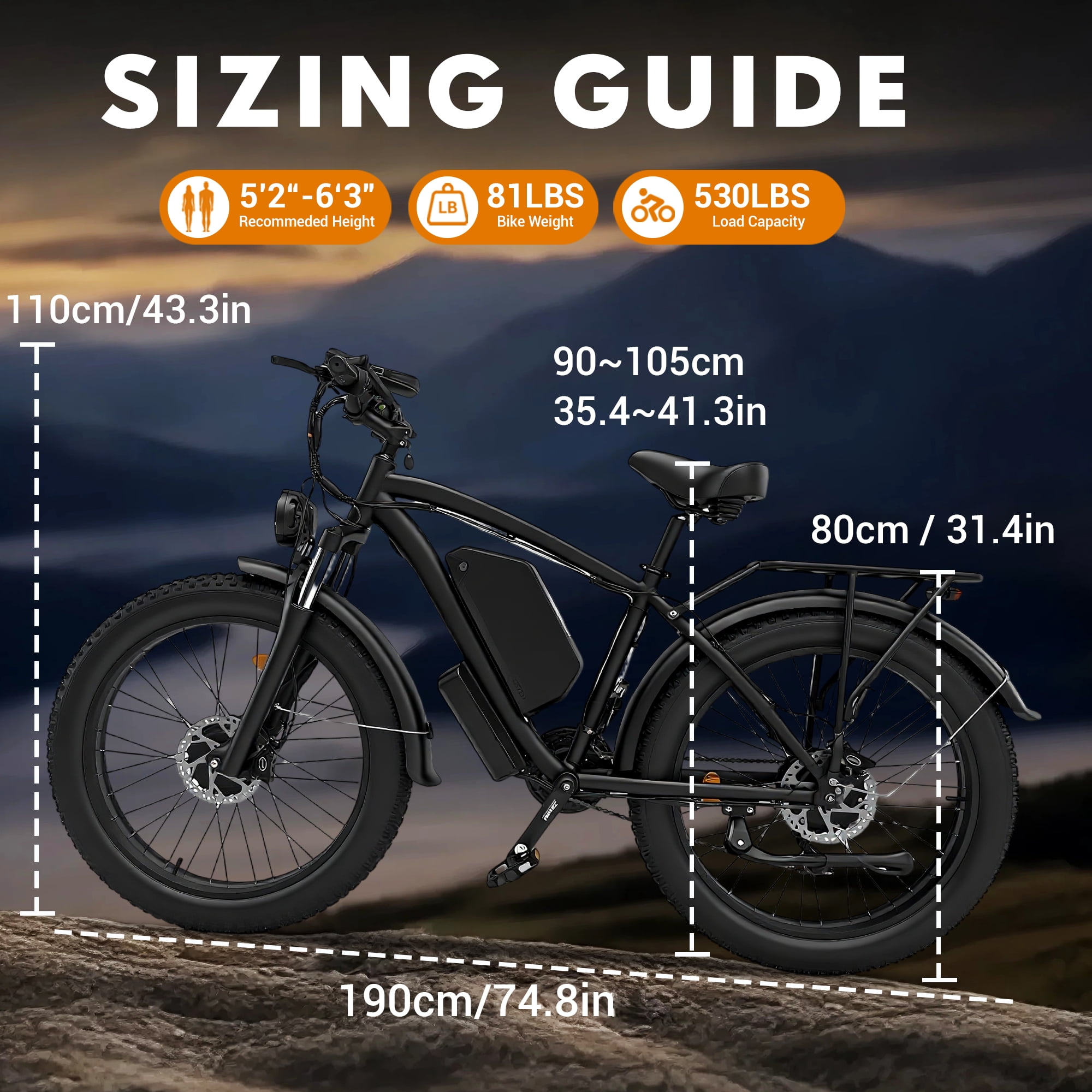 KYD Electric Fat Tire Bike for Adults, 6000W Dual Motor Ebike, Max 50MPH 26"x4.0 Off-Road Mountain Electric Bicycle, 60V 25AH, UL2849