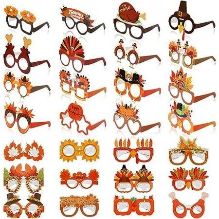 28 Pcs Thanksgiving Turkey Eyeglasses - Paper Eyewear Frame, Pumpkin Maple Leave Fun Sunglasses for Adult - Funny Glasses for Fall Themed Birthday Favors, Photo Prop Decorations
