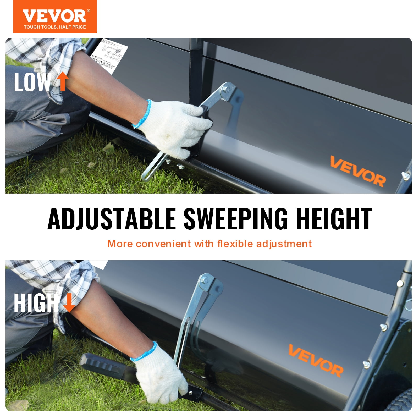 VEVOR Tow Behind Lawn Sweeper, 50 in Pull Behind Lawn Sweeper, 26 Cu. ft Large Capacity Leaf & Grass Collector, Heavy Duty Garden Sweeper with Adjustable Sweeping Height for Yard, Lawn, Farm