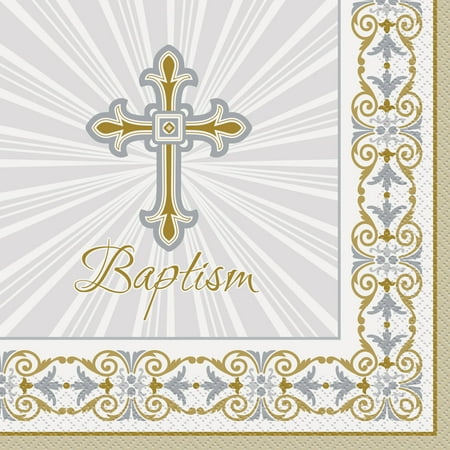 Golf Napkins - Radiant Cross Baptism Paper Luncheon Napkins, 6.5 in, Gold & Silver, 16ct