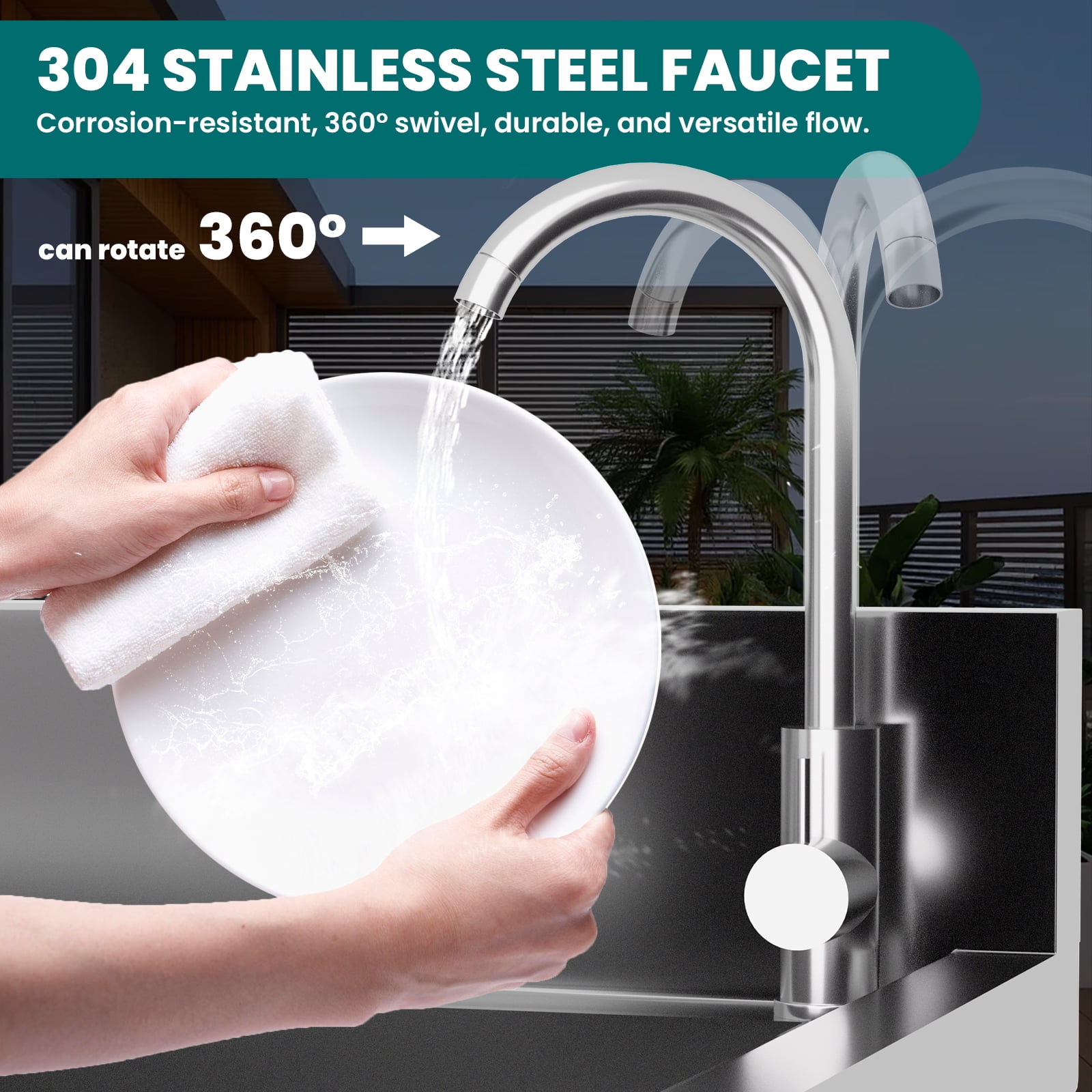 Stainless Steel Commercial Kitchen Sink, Free Standing Stainless-Steel Single Sink with Cold & Hot Water Faucet, Utility Sink for Restaurant & Home Kitchen