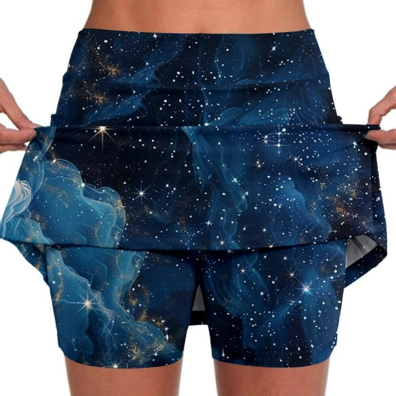 SUYIDA Tennis Skirts for Women Floral Print Slim Outdoor Sports Slim Waist Fashion Mid Shorts Sport Skirt Blue,XXXXL