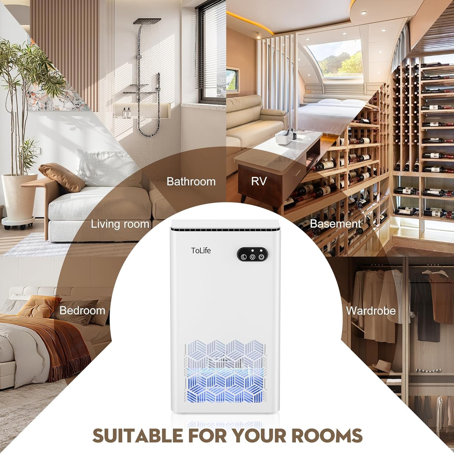 Dehumidifier for Home, 1000 sq.ft Basement Bedroom Bathroom with 95 OZ , Auto Shut Off, 7 LED Lights
