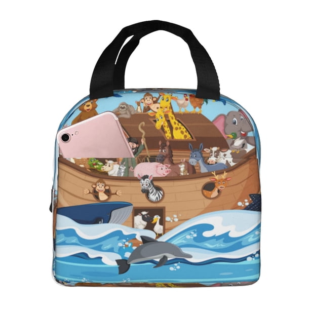 Easygdp Animals on Noah's Ark Floating Bolsa Térmica Premium - Tela Oxford Impermeable, Gran Capacidad, Bolsillo Frontal, Unisex para Trabajo, Escuela, Actividades al Aire Libre y Picnics