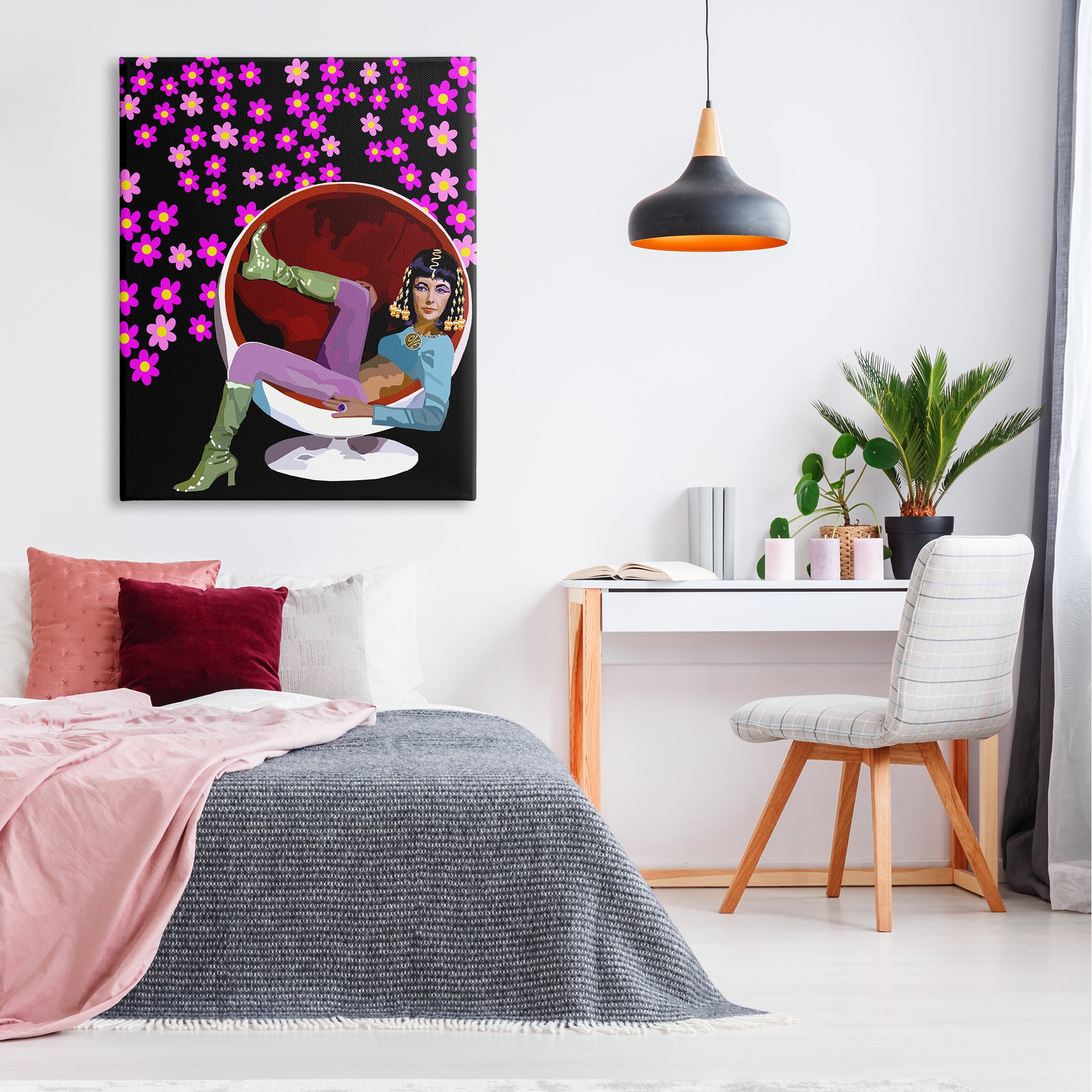 Stupell Industries Pink Daisy Flowers Actress Taylor Lounging Modern Chair, 36 x 48, Design by Lynnda Rakos