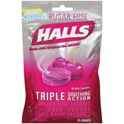 Angle View: 4 Pack Halls Sugar Free Triple Soothing Action Black Cherry 25 Drops Each