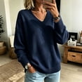 thumbnail image 2 of Dwellite Womens Knit V Neck Sweater Long Sleeve Fall Tops Lightweight Basic Pullover Tops Navy XL, 2 of 6