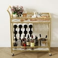 thumbnail image 2 of EcoSummer 2-Tier Gold Bar Cart with Wine Rack & Glass Holders, Rolling Beverage Serving Cart with Lockable Wheels, Metal Frame & Marble Shelves for Kitchen, Dining Room, or Living Room, 2 of 8