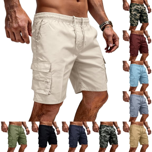 Inglocry Cargo Chino Shorts for Men - Lightweight Elastic Waist Knee Length Bermuda Shorts with Multi Pockets Summer Fishing Short Cargo Pants 2026 Sky Blue 3XL