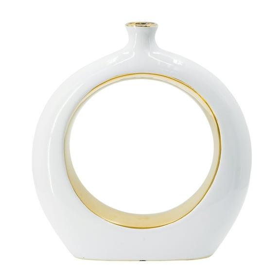 A&B Home Open Center Circular Vase - White, Gold Finish