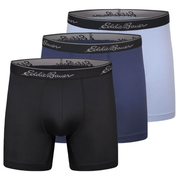 Eddie Bauer Men 5" No Fly Performance Brushed Boxer Briefs (3 Pack), Black/Dusty Indigo/Blue Smoke, 3X-Large