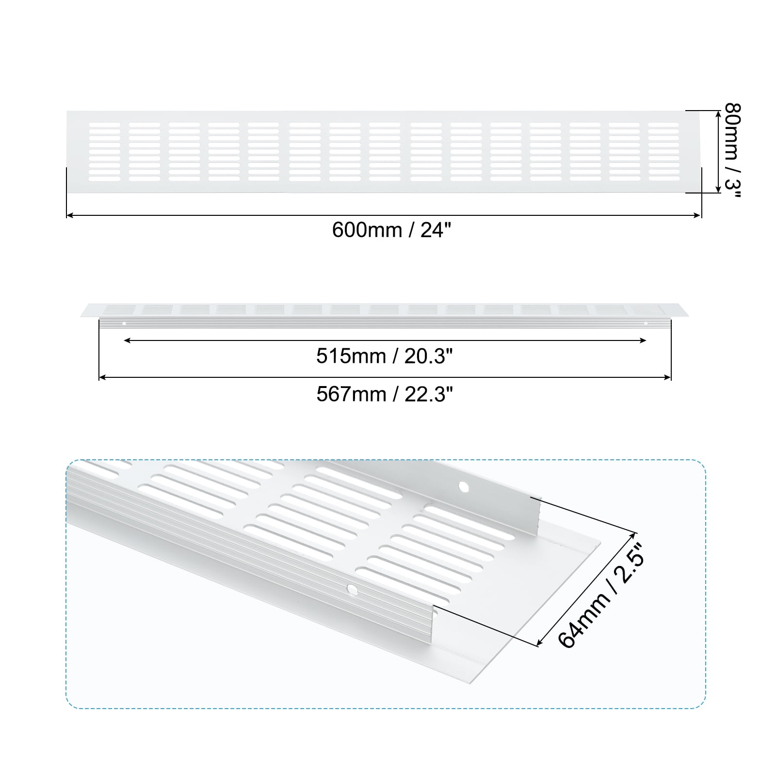 Uxcell 24 x 3 Inch Door Air Vent Cover, 1 Pcs Heavy Duty Grille Ventilation