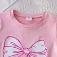 thumbnail image 5 of Baby Girl Outfits Summer Toddler Short Sleeve Bowknot Prints T Shirt Tops Denim Shorts Outfits Girls Clothes Pink, 5 of 7