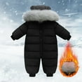 thumbnail image 2 of Ruyang Baby Boys Girls Puffer Snowsuit Winter Warm Quilted Down Jumpsuit Faux 𝐅𝐮𝐫 Hooded Zip Up Outfits Thermal 𝐎nesie, 2 of 5