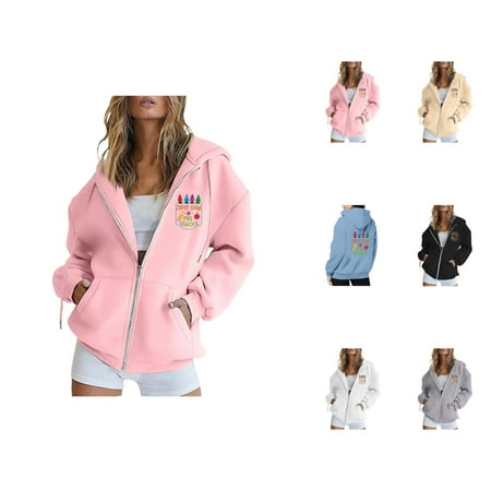 Womens Hoodie Fleece Zip Up Oversized Casual Sweatshirt for Women Women s Hoodies And Sweatshirts For Wear Long Sleeve Style School Season Print Basic All Seasons Cozy Comfortable