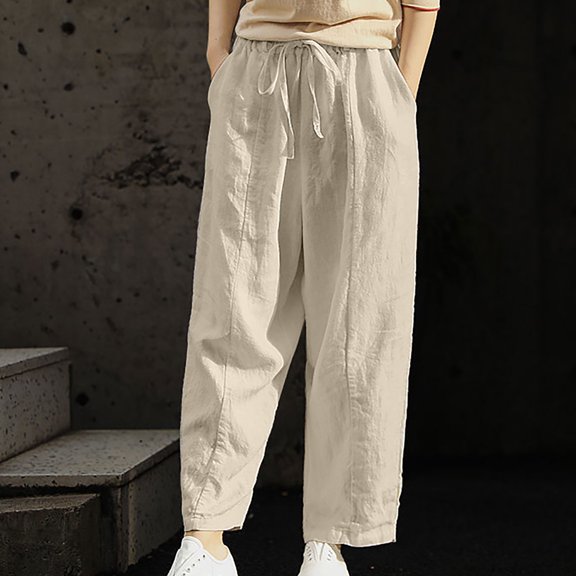 Lilgiuy Women's Casual Wide Leg Pants Solid Elastic Waist Loose Long Pants With Pocket for All Outdoor Activities