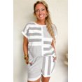 thumbnail image 5 of Casual Two-Piece Gray Stripe Set with Short Sleeves and Side Pockets | [ZhiHiMeRi] | (US 8-10)M, 5 of 12