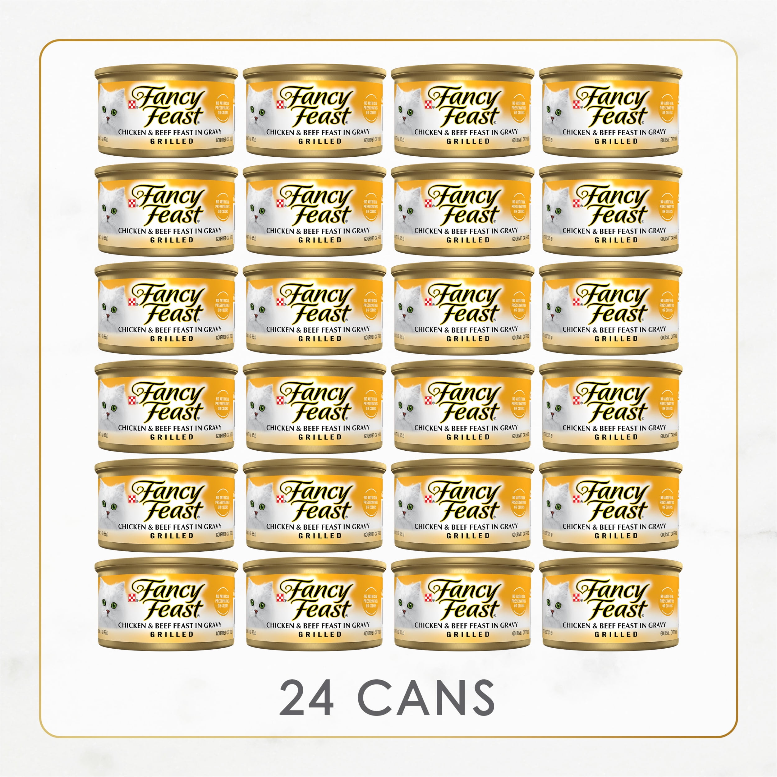 Purina Fancy Feast Grilled Wet Cat Food, Chicken & Beef Feast in Gravy, 3 oz Cans (24 Pack)
