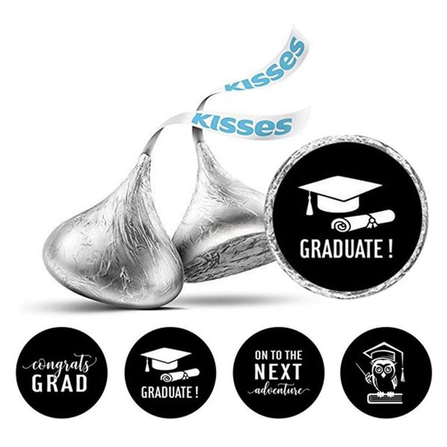 Darling Souvenir 190 Pcs DIY Candy Chocolate Labels Graduation Theme Stickers-Black & White