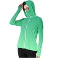 thumbnail image 2 of Chaquetas y prendas de vestir exteriores informales con capucha y manga larga de color degradado para mujer, con capucha y hebilla para el pulgar, ropa de protección solar, parte superior de poliéster, 2 of 7