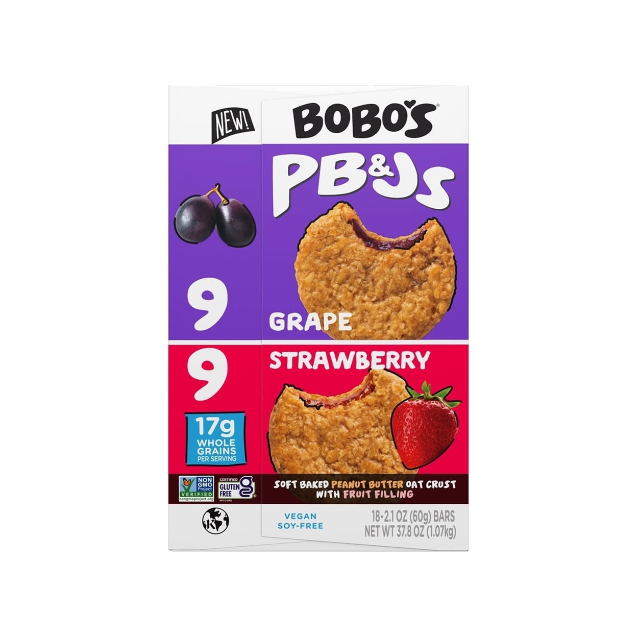Bobo's PB&J Oat Snacks, Variety Pack, 2.1 Ounce (Pack of 18)