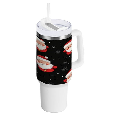 

40 Oz Car Handle Water Bottle 10.8x3.85 Inch Handle And Straw Travel Water Bottle Reusable Stainless Steel Water Bottle Cute Santa Seamless