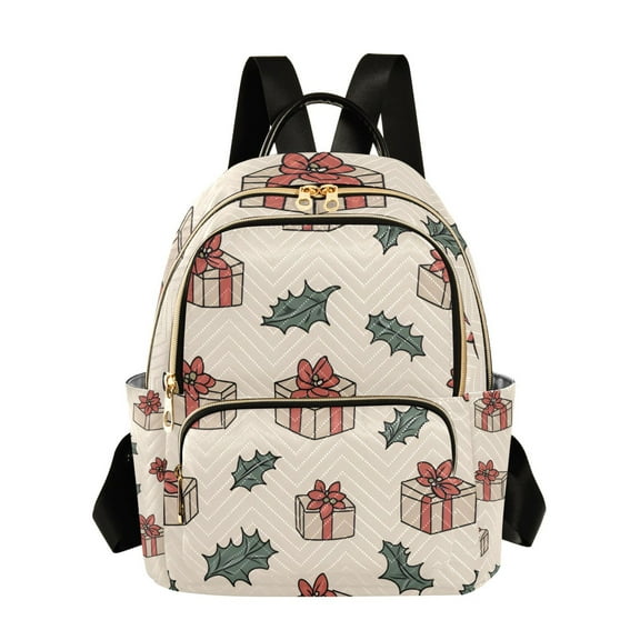 FORMRS Mini Backpack Purse for Women Travel Daypack Casual Shoulder Bag, Beige Christmas Gift Pattern