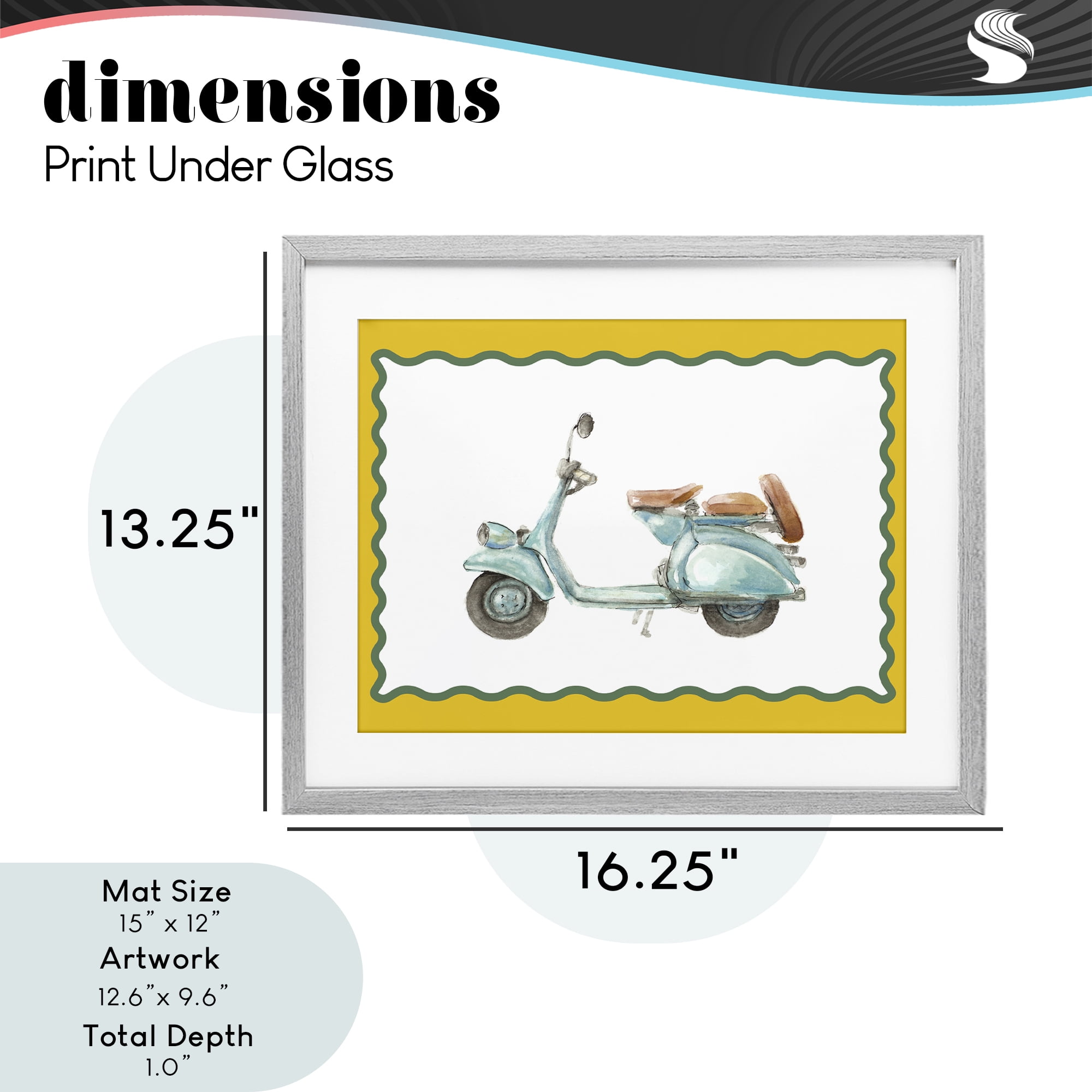 Stupell Industries Blue Vespa with Yellow Border Gray Framed Print Under Glass, design by Lanie Loreth