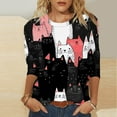 thumbnail image 2 of Black Lounge Tshirts for Ladies Fall Summer 3/4 Length Sleeve Crewneck Spandex Cat Graphic Loose Fit Cute Tops Shirts Womens 2025 Clothing Y2K XXL, 2 of 5