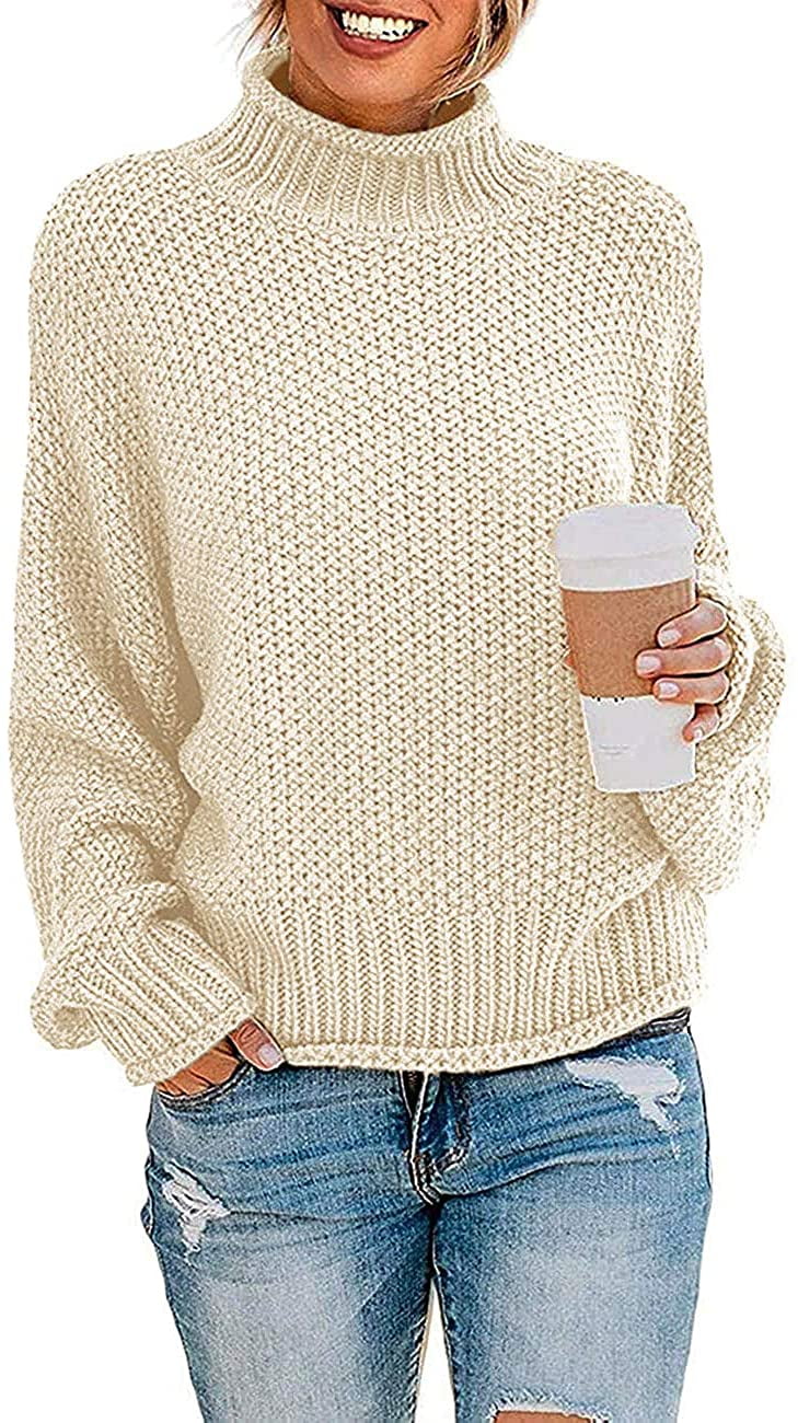 Sidefeel Women Crewneck Batwing Sleeve Cable Knit Pullover Chunky Oversized Sweater 
