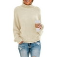 thumbnail image 1 of Jersey de punto grueso de gran tamaño con manga de murciélago y cuello alto para mujer Adepaton WRQX-489-4, 1 of 7