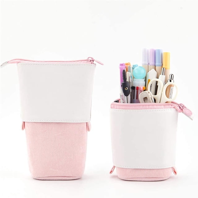 Retractable Pencil Case Stand Up Pencil Case Pencil Pouch Phone Holder Pens Case Standing Pen Pouch Bag Pencil Case Large Capacity Pencil Case Canvas Pencil Case,Pink