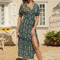 thumbnail image 3 of Ichuanyi Summer Dresses Women's Fashion Causual V-Neck Chiffon Floral Boho Beach Short Sleeve Dress, 3 of 5