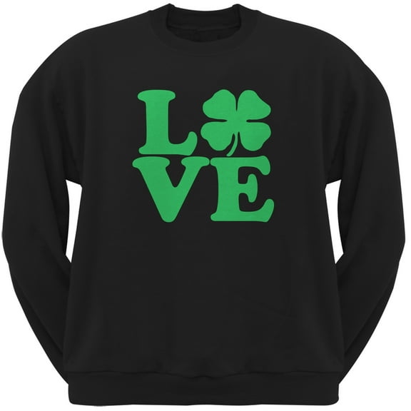 St. Patricks Day - Love Irish Shamrock Black Adult Crew Neck Sweatshirt - 2X-Large