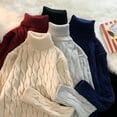 thumbnail image 3 of Autumn Winter Men's Thick Sweater Thick Solid Color Turtleneck Collar Long Sleeve Warm Basic Classical Knit Sweater, 3 of 5
