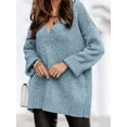 thumbnail image 3 of Women'S Loose Sweater V Neck Long Sleeve Shirt Casual Autumn and Winter Tops Blue S, 3 of 6